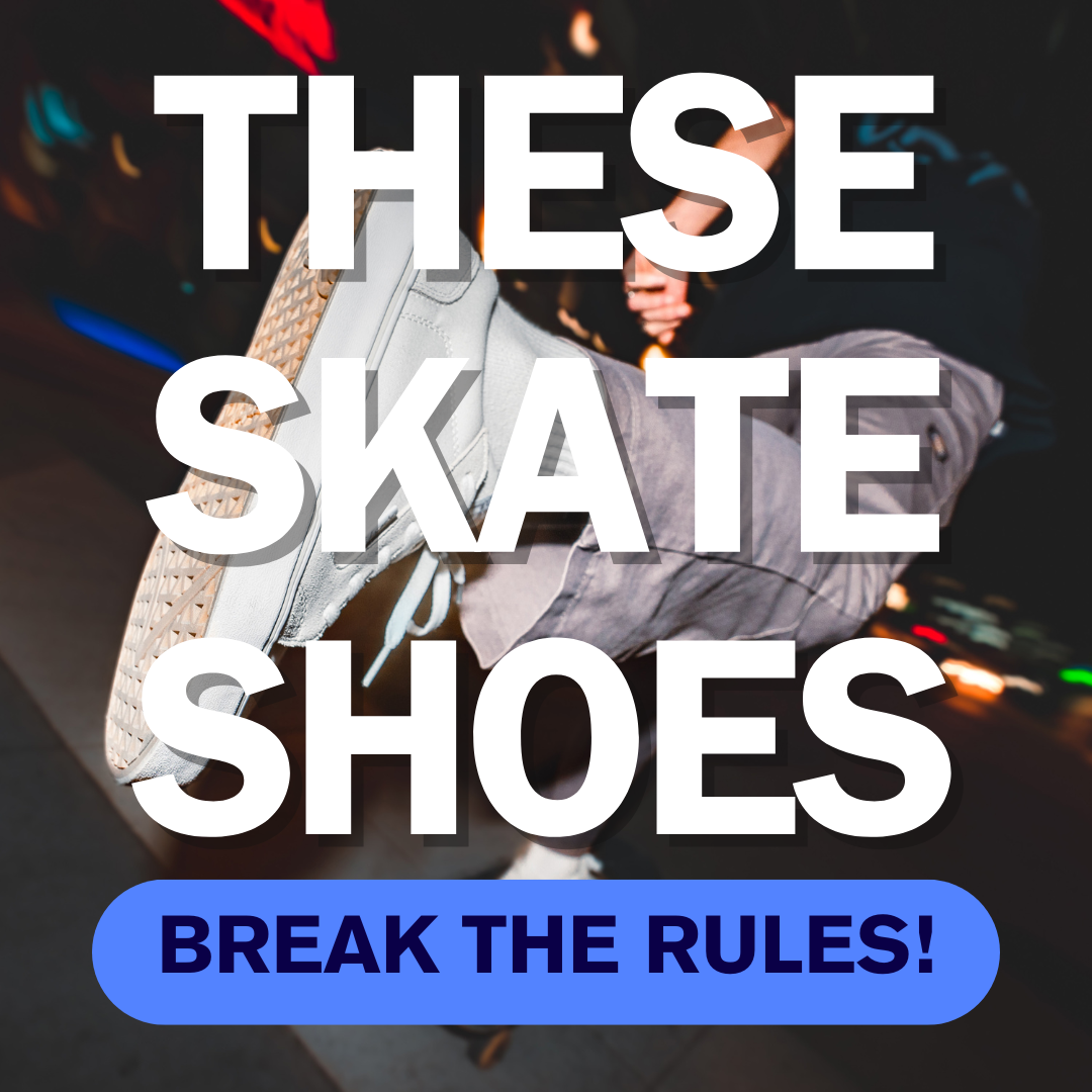 A skater wearing Splay’s REV LT barefoot-style skate shoes with zero-drop soles and flexible fit.