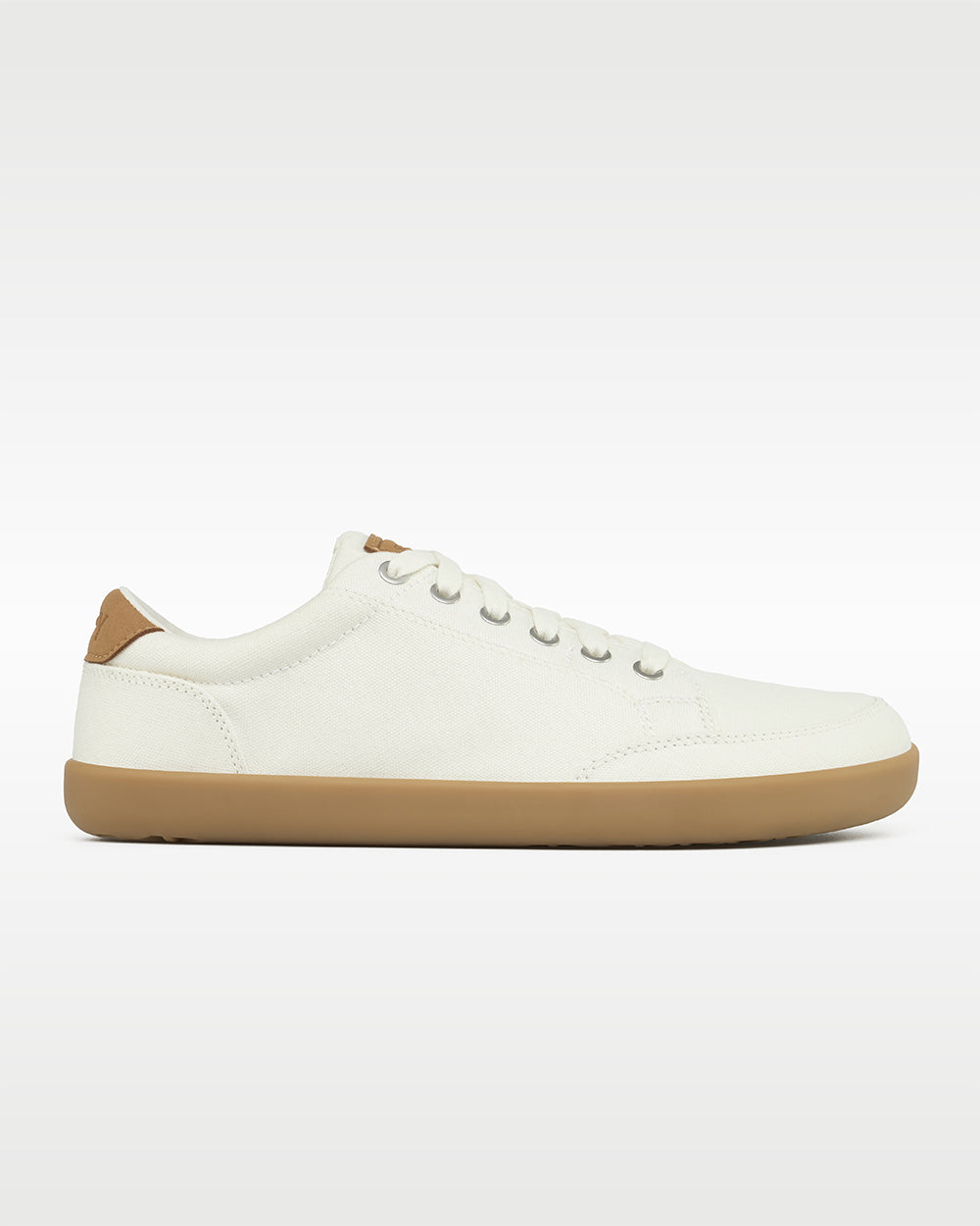 Splay Freestyle Almond barefoot shoes — minimal low-top lace-up sneaker, single shoe in left-side profile