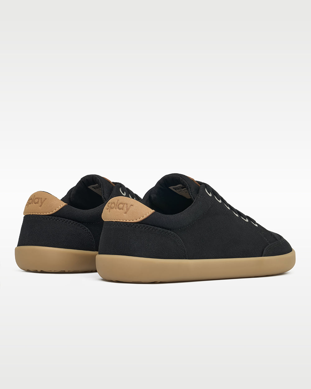 Splay Freestyle Shale barefoot shoes — minimal low-top lace-up sneaker, pair viewed from behind, heels toward the camera