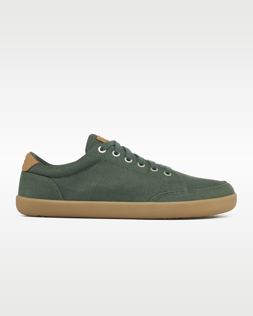 Splay Freestyle Spruce barefoot shoes — minimal low-top lace-up sneaker, single shoe in left-side profile