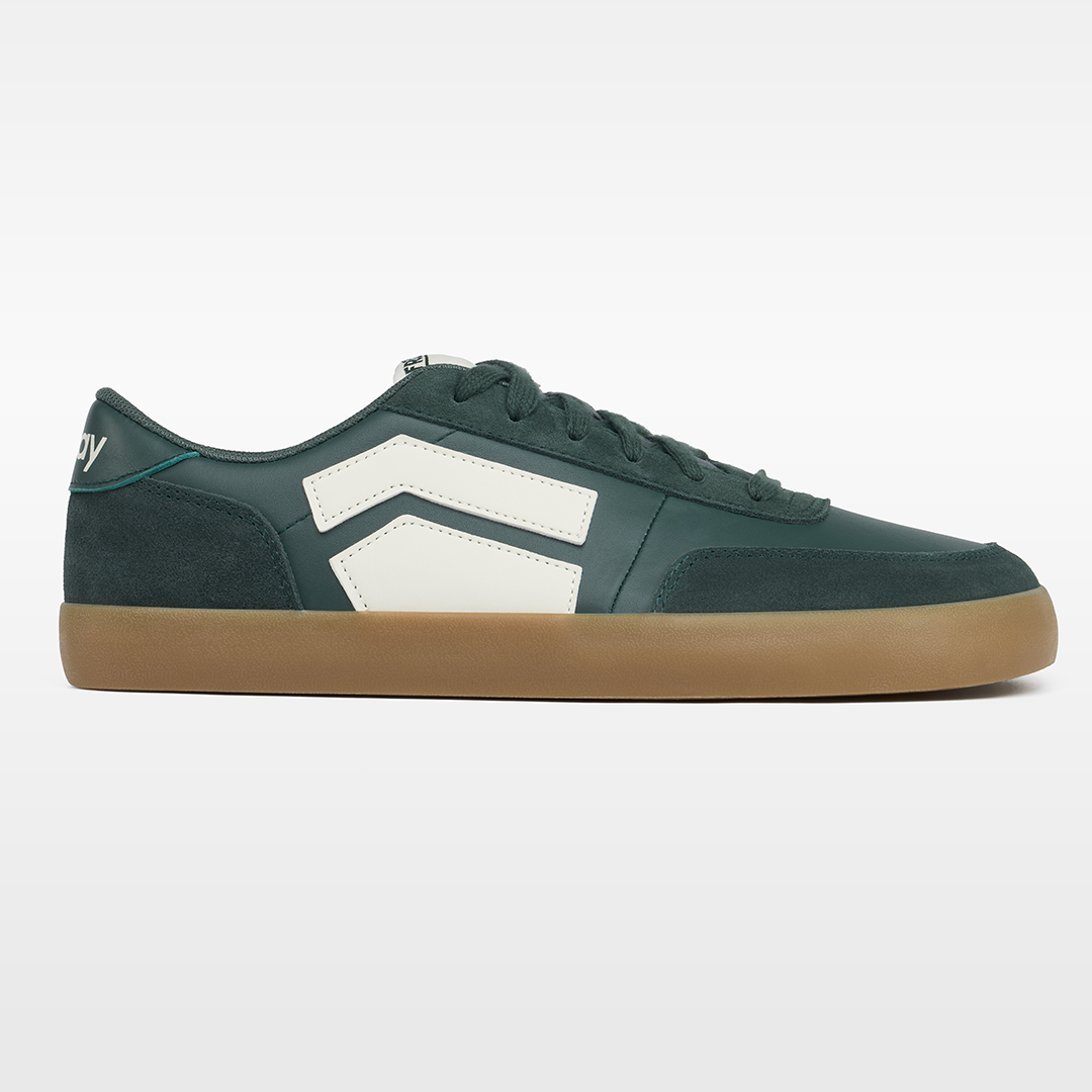 Splay 101 Ivy League Green canvas sneaker in dark green with white rubber sole and wide toe box.