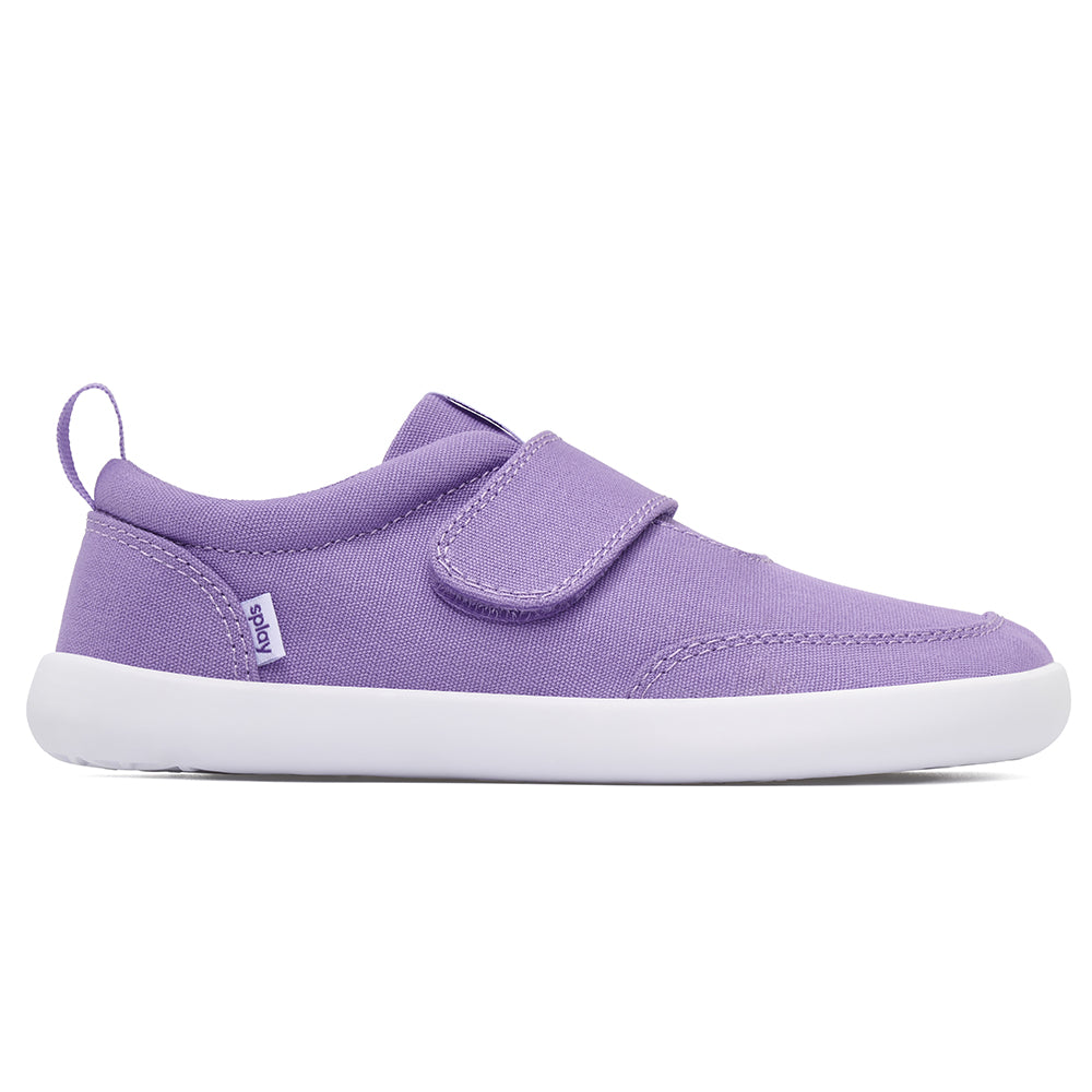 Lavender barefoot sneakers with wide toe box and flexible sole.