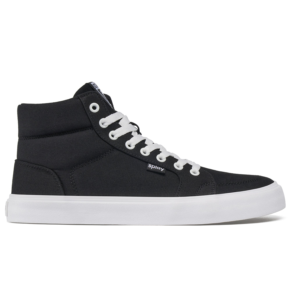 REV HT Canvas Berlin high-top barefoot skate shoe in black canvas with white outsole and stitching.