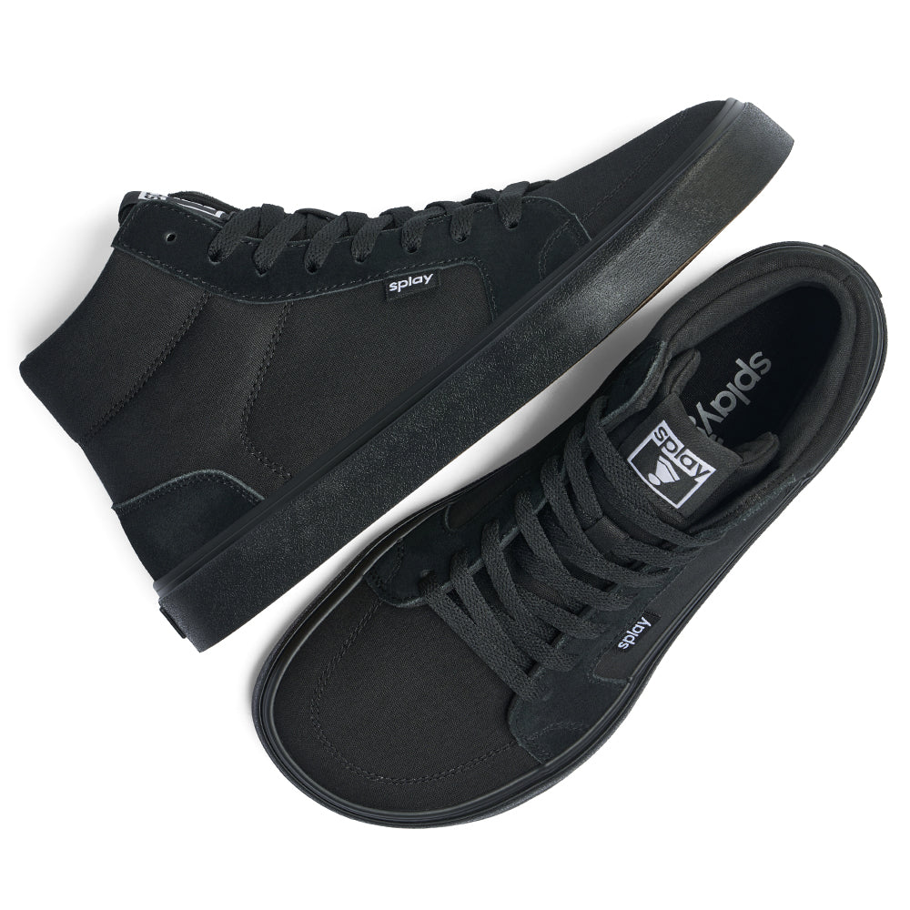 Splay Shoes REV HT Carlsbad black high-top sneakers for natural ankle movement and flexibility.