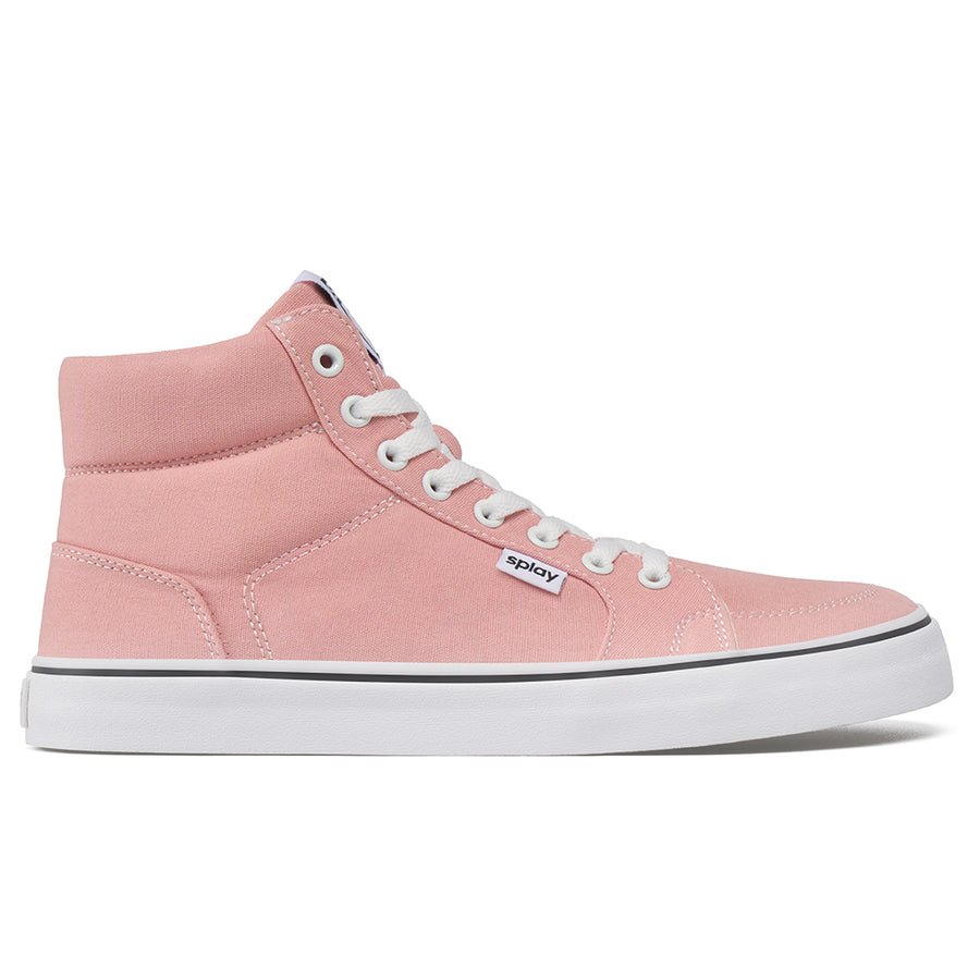 Pink Splay REV HT barefoot-style high-top skate shoe with white laces and outsole.