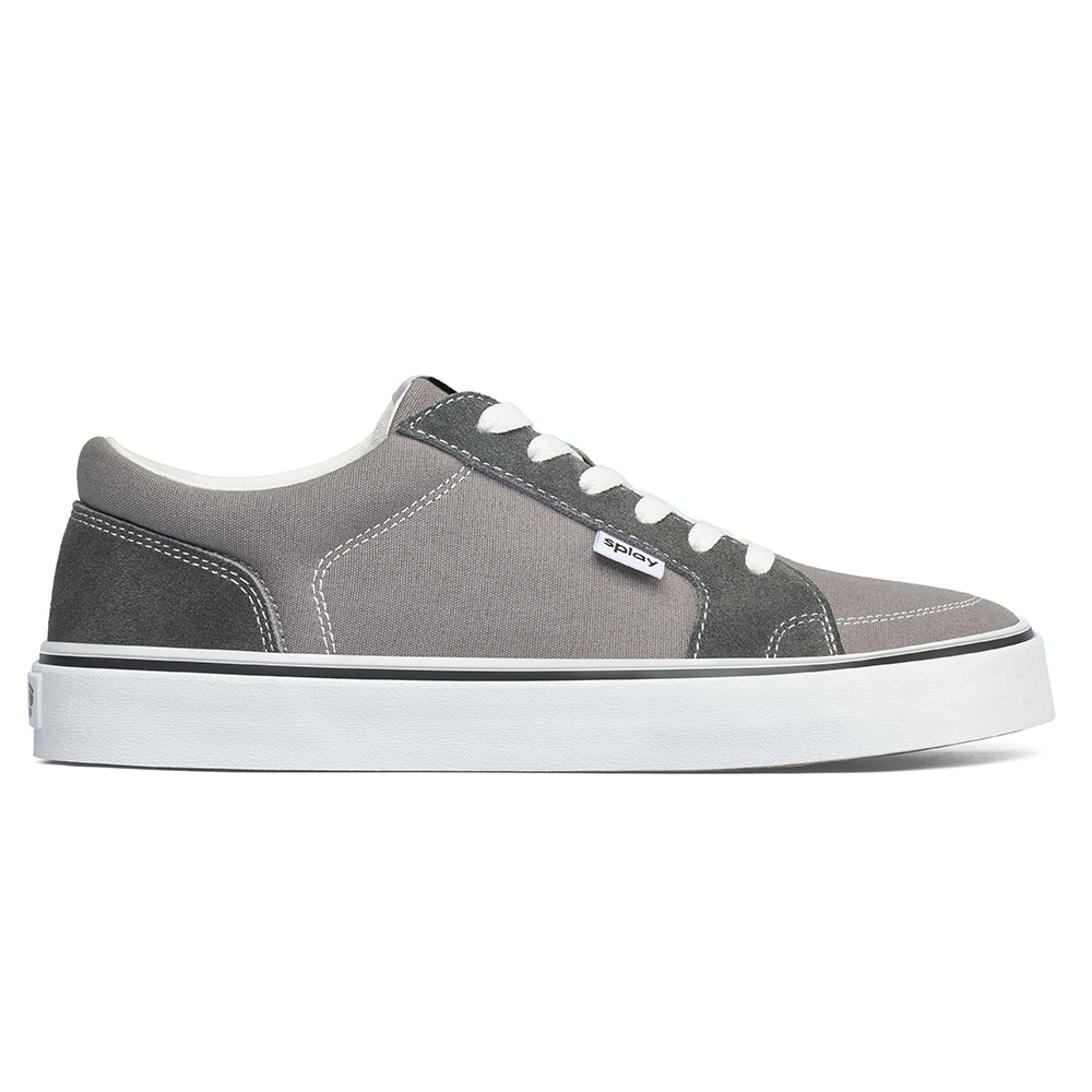 Splay FREESTYLE 2.0 in gray canvas with suede accents and wide toe box for all-day comfort.