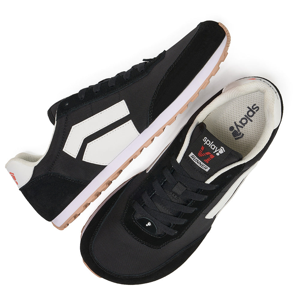 Splay Runner V1 Track Black breathable barefoot running shoes for walking commuting and light jogs.