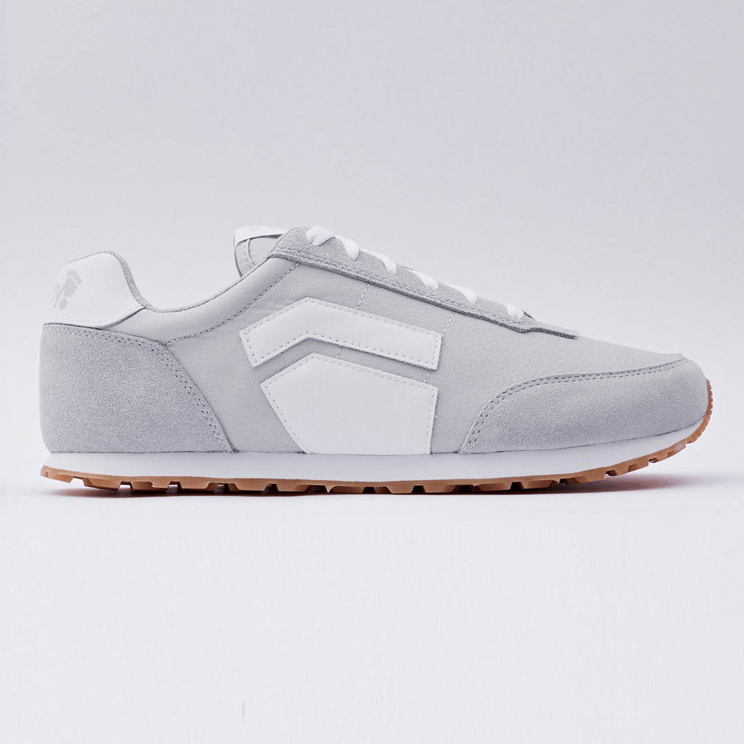 RUNNER V1 Varsity White zero-drop running shoes by Splay with black socks.