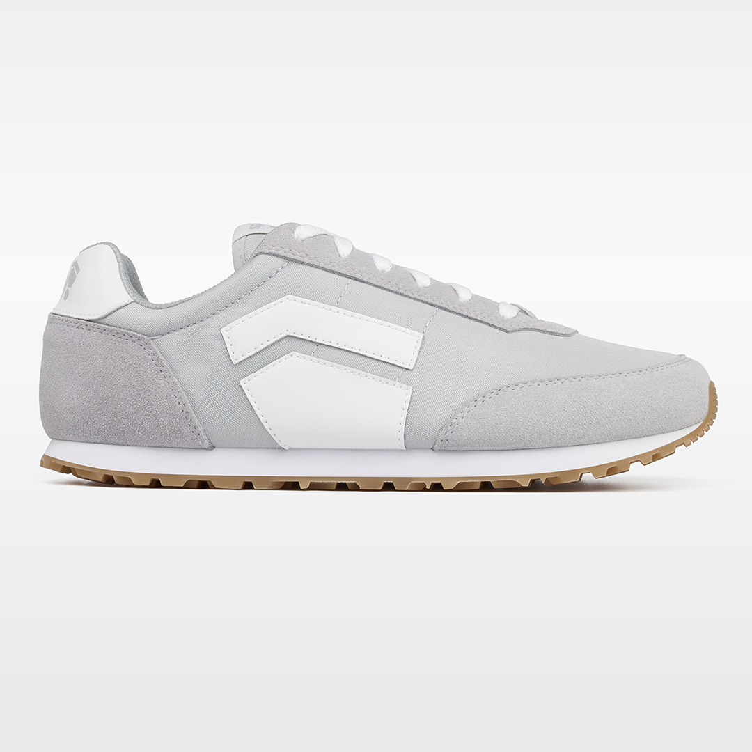 RUNNER V1 Relay Grey '26 barefoot running shoes with a foot-shaped toe box, zero-drop design, and flexible rubber outsole.