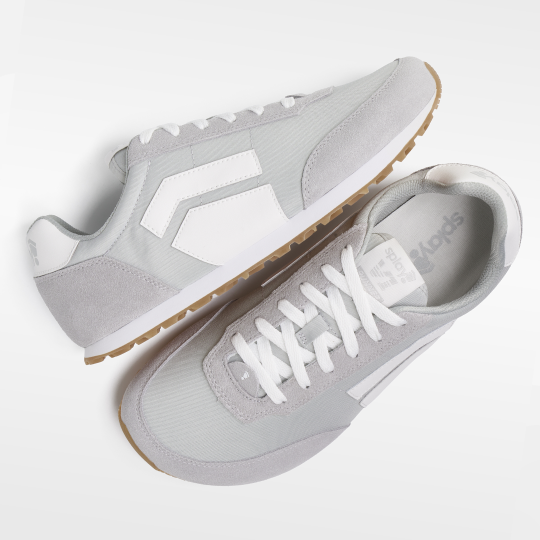 Runner V1 Relay Grey '26 barefoot running shoes with flexible cushioning and a foot-shaped toe box.