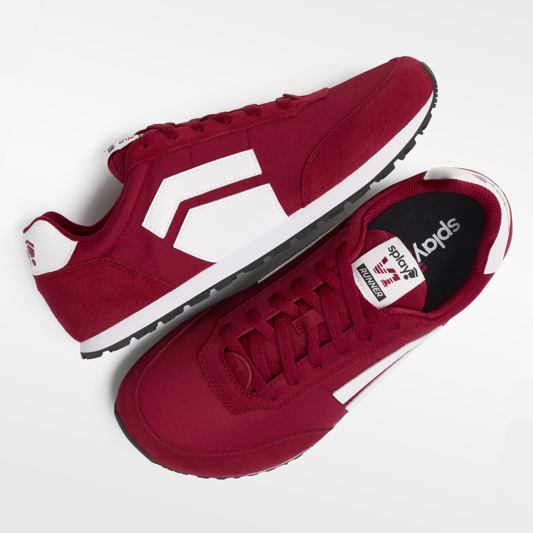RUNNER V1 Stadium Red '26 barefoot running shoes with a spacious toe box, zero-drop design, and flexible sole.