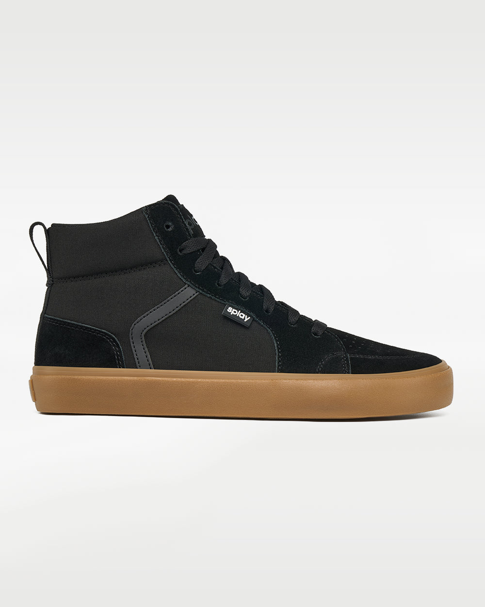 Splay REV HTS Amsterdam barefoot shoes — high-top suede skate shoe, single shoe in left-side profile