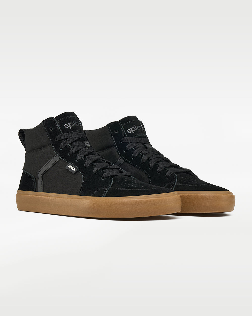 Splay REV HTS Amsterdam barefoot shoes — high-top suede skate shoe, pair in an angled three-quarter view from the front