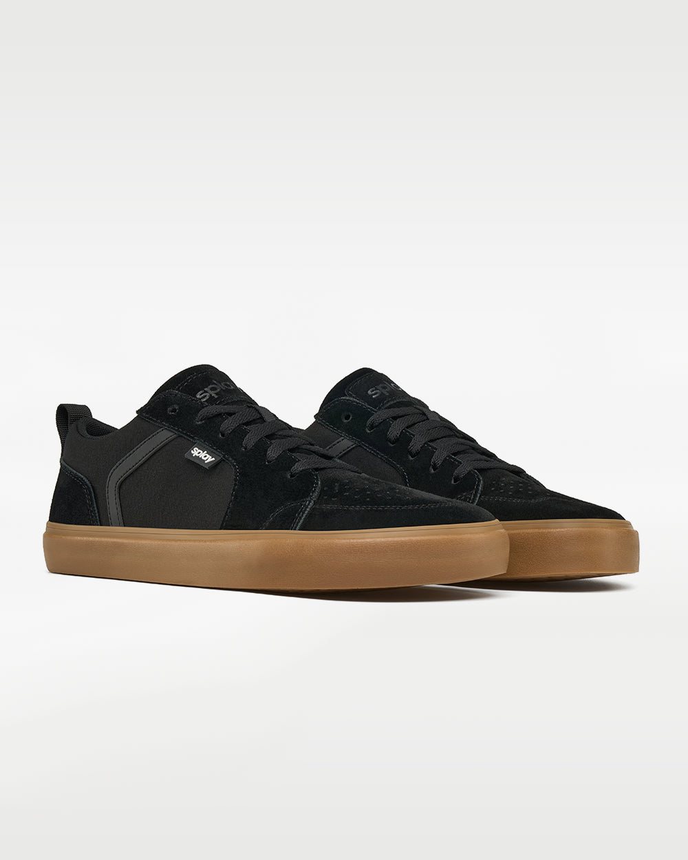 Splay REV LTS Amsterdam barefoot shoes — low-top suede skate shoe, pair in an angled three-quarter view from the front