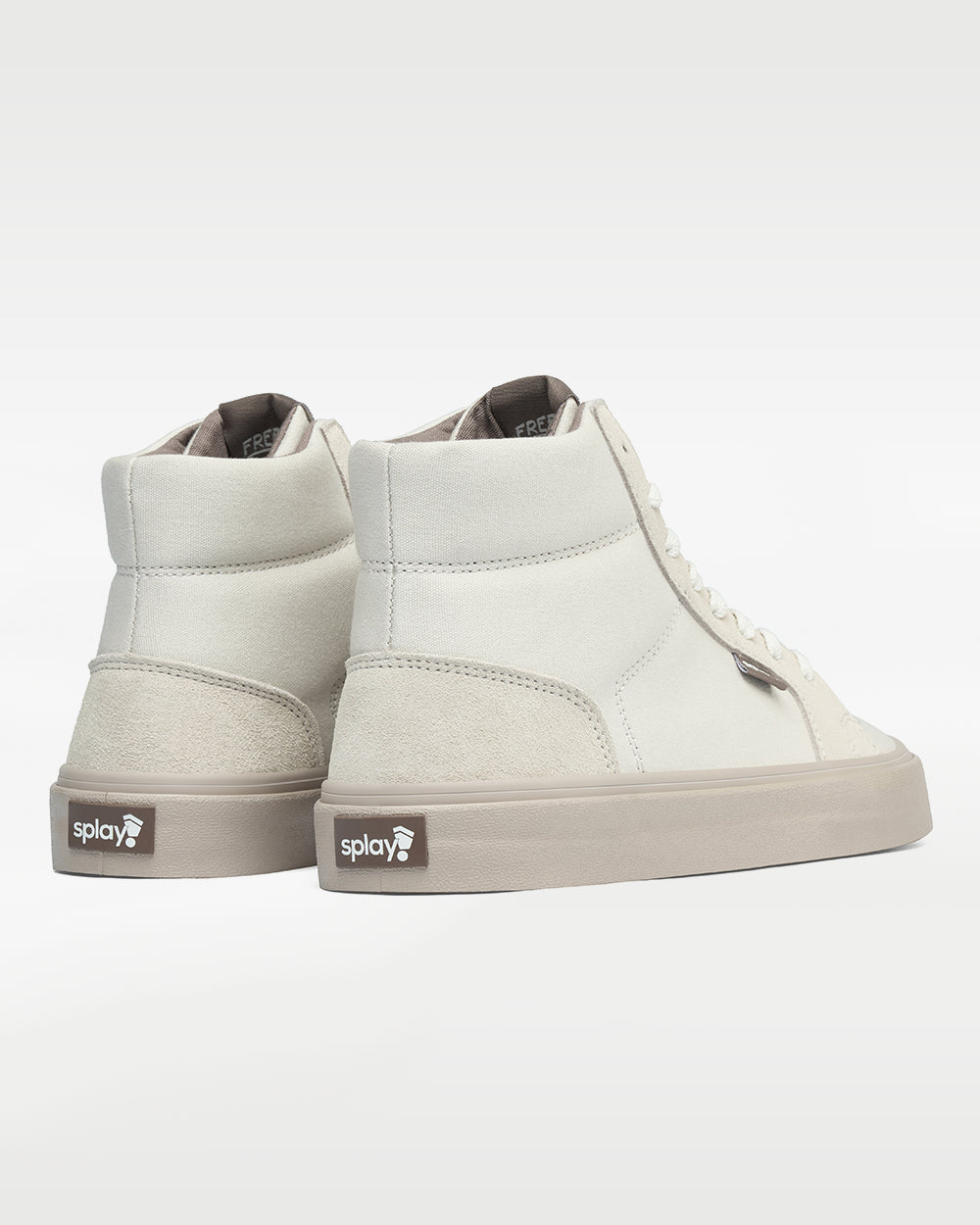Splay REV HT Original Barcelona barefoot shoes — high-top skate shoe, pair viewed from behind, heels toward the camera