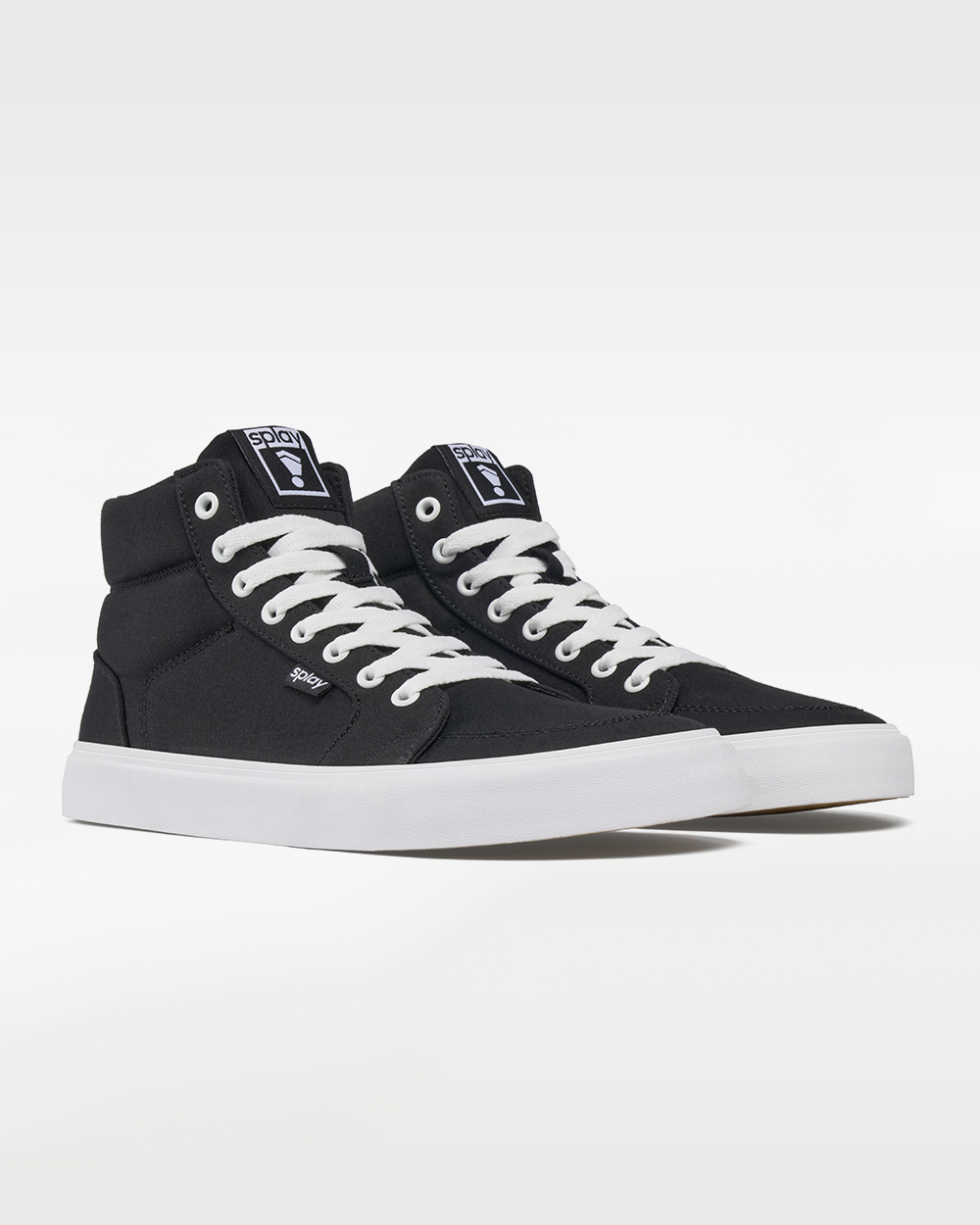 Splay REV HT Canvas Berlin barefoot shoes — high-top skate shoe, pair in an angled three-quarter view from the front