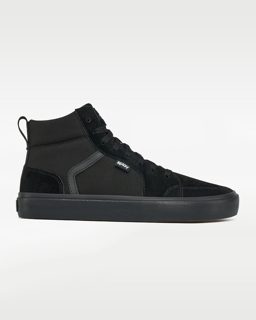 Splay REV HTS Carlsbad barefoot shoes — high-top suede skate shoe, single shoe in left-side profile