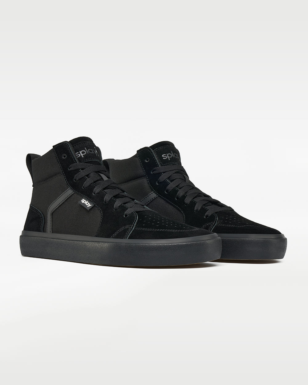 Splay REV HTS Carlsbad barefoot shoes — high-top suede skate shoe, pair in an angled three-quarter view from the front