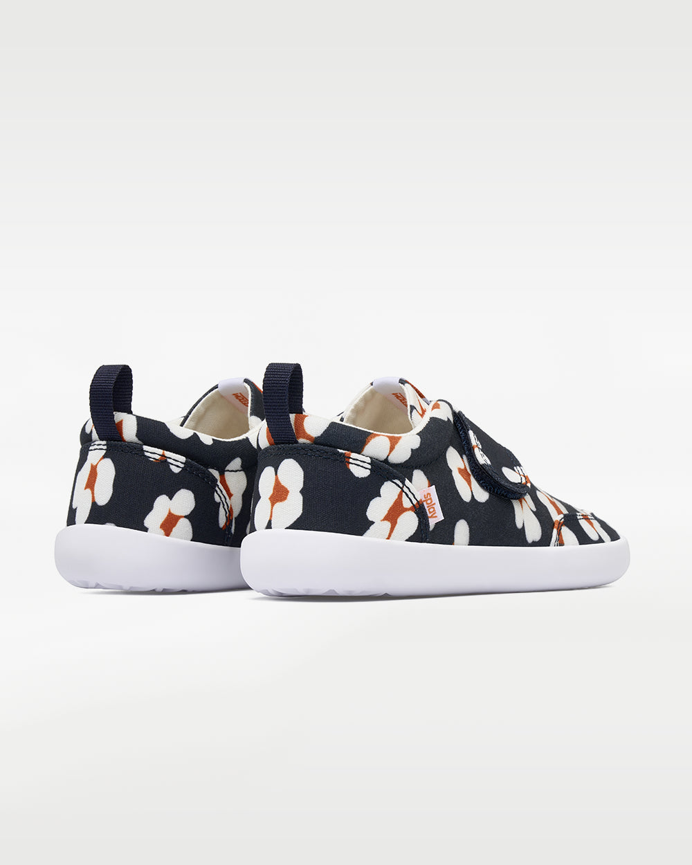Splay Explore Kids Daisy barefoot shoes — kids' low-top shoe with a hook-and-loop strap, pair viewed from behind, heels toward the camera