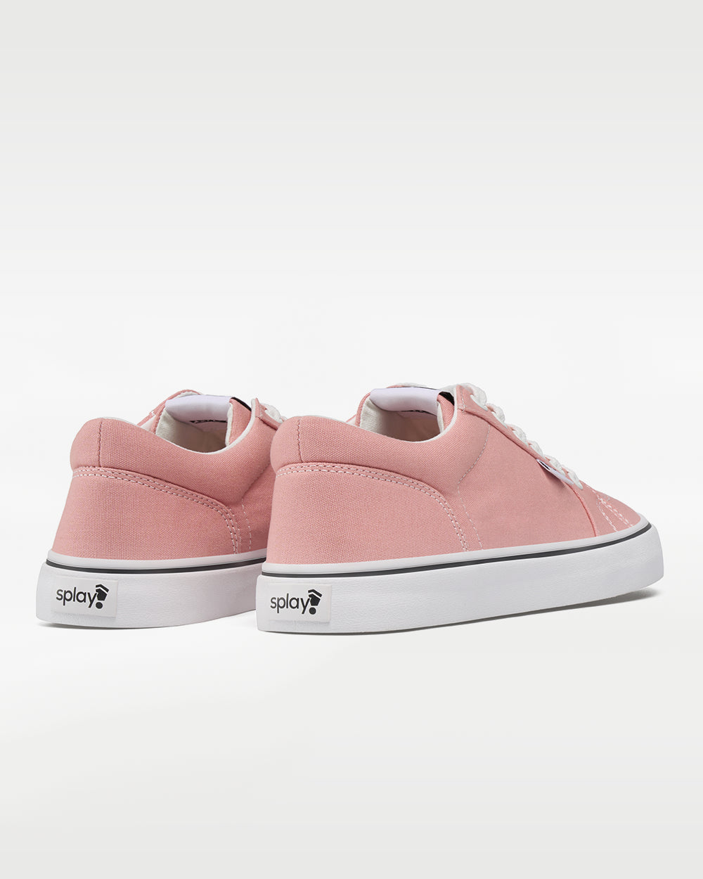 Splay REV LT Canvas Havana barefoot shoes — low-top skate shoe, pair viewed from behind, heels toward the camera