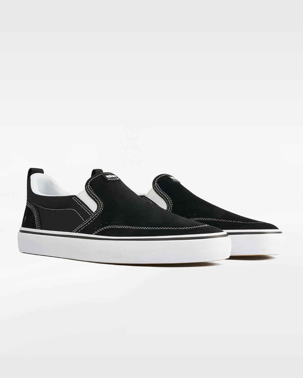 Splay REV SOS Los Angeles barefoot shoes — suede slip-on, pair in an angled three-quarter view from the front