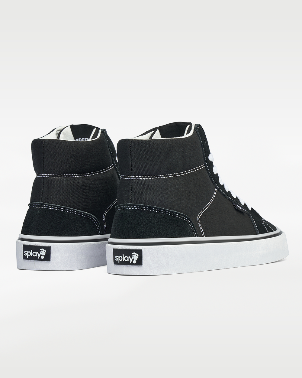 Splay REV HT Original Los Angeles barefoot shoes — high-top skate shoe, pair viewed from behind, heels toward the camera