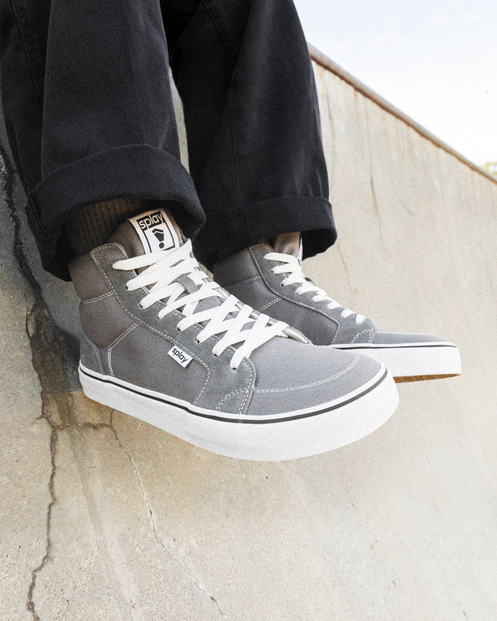 Splay REV HT Original London barefoot shoes — high-top skate shoe, lifestyle photo, the shoes shown in use outdoors