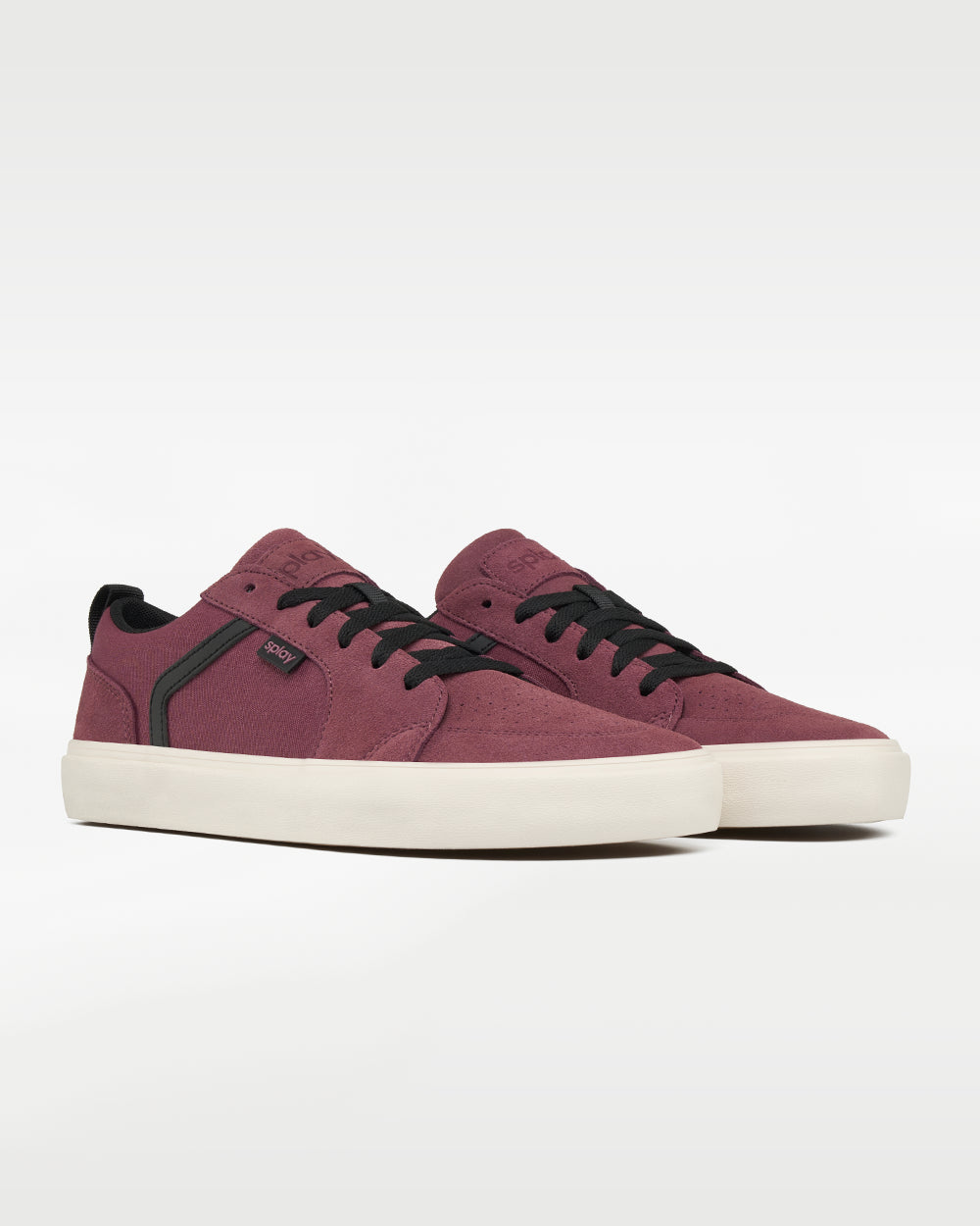 Splay REV LTS Madrid barefoot shoes — low-top suede skate shoe, pair in an angled three-quarter view from the front