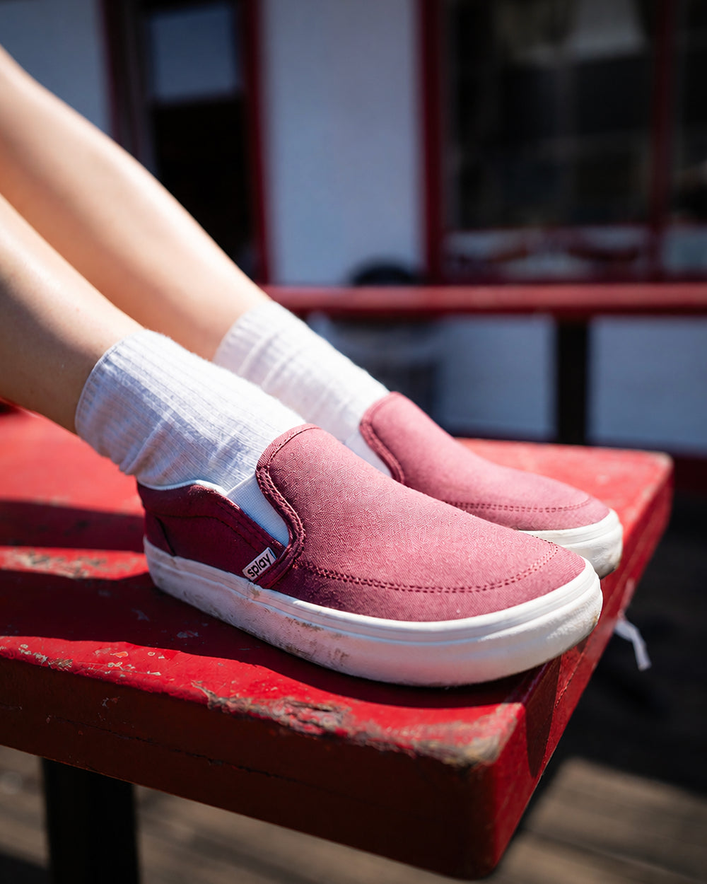 Splay REV SO Madrid barefoot shoes — canvas slip-on, lifestyle photo, the shoes shown in use outdoors