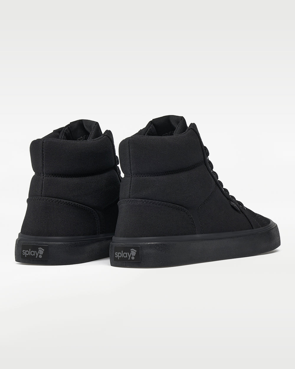 Splay REV HT Canvas New York barefoot shoes — high-top skate shoe, pair viewed from behind, heels toward the camera