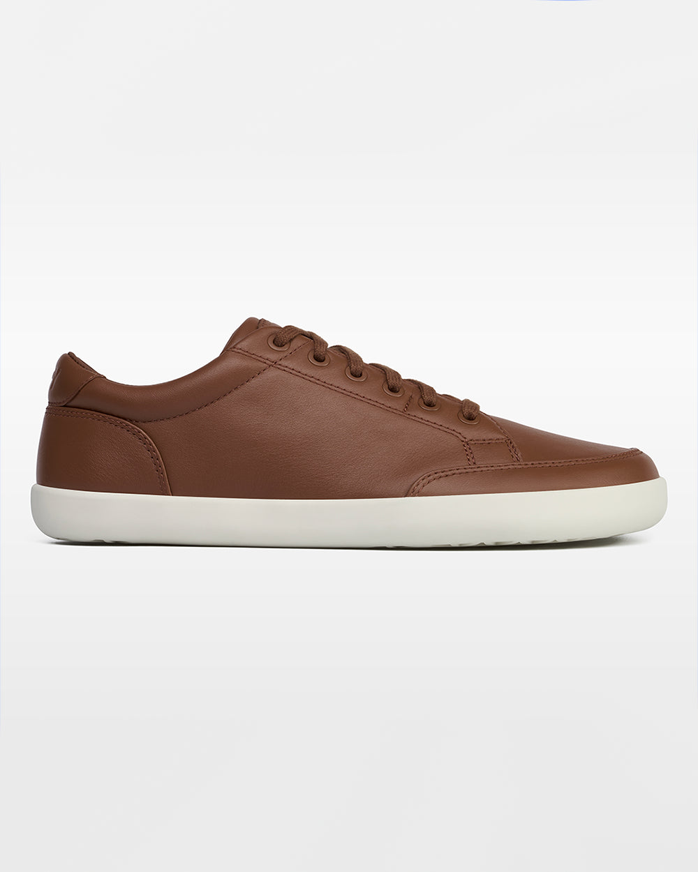 Splay Freestyle Leather Oak barefoot shoes — leather low-top lace-up sneaker, single shoe in left-side profile