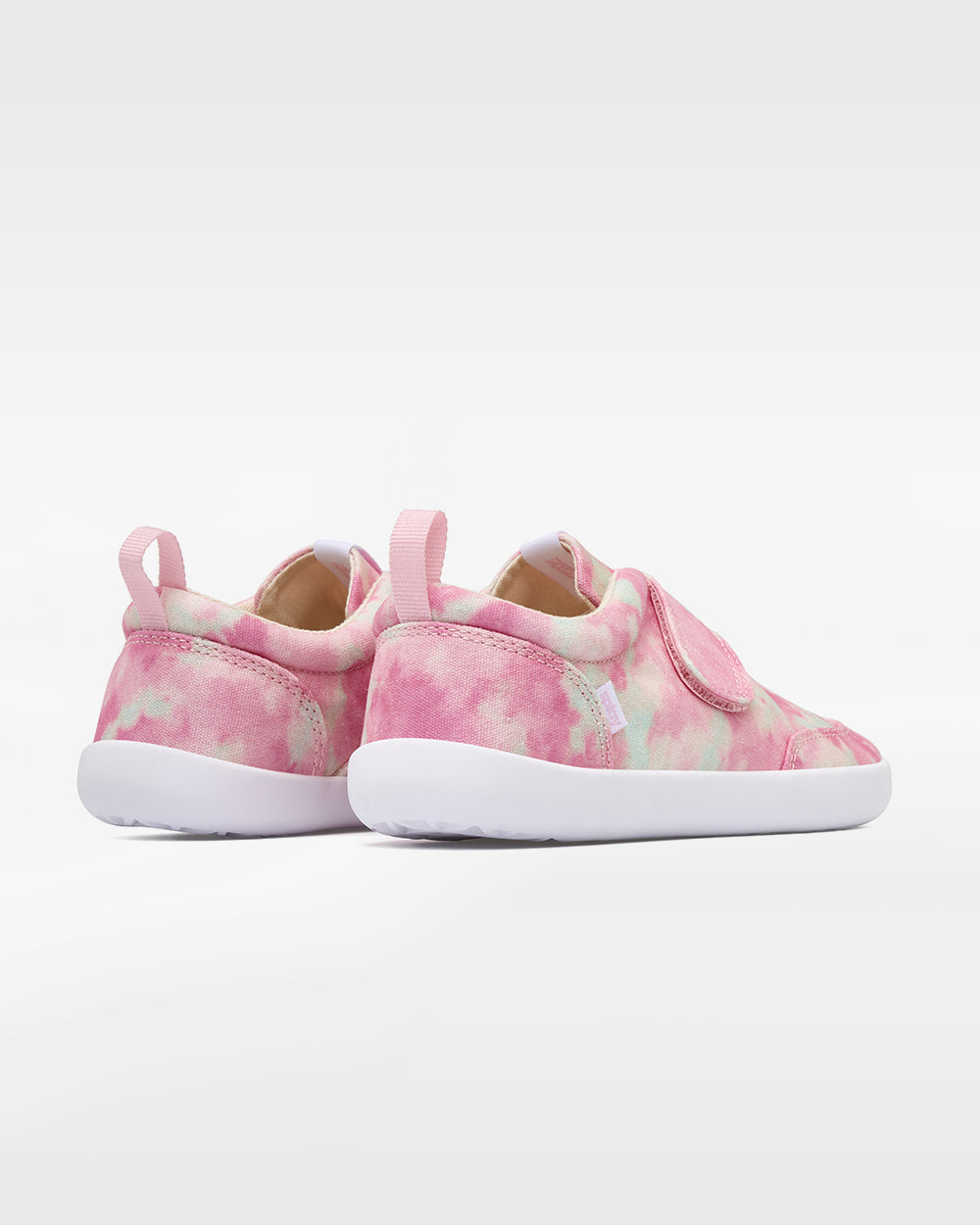 Splay Explore Kids Pink Paradise barefoot shoes — kids' low-top shoe with a hook-and-loop strap, pair viewed from behind, heels toward the camera