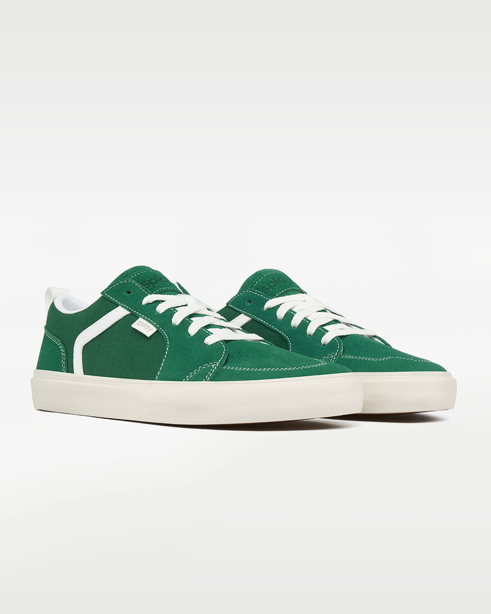 Splay REV LTS Portland barefoot shoes — low-top suede skate shoe, pair in an angled three-quarter view from the front