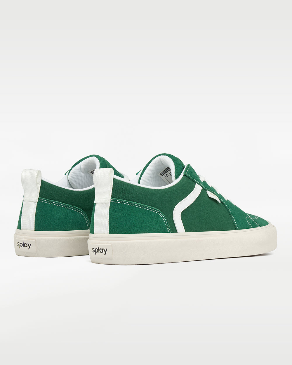 Splay REV LTS Portland barefoot shoes — low-top suede skate shoe, pair viewed from behind, heels toward the camera