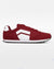 Splay Runner V1 Stadium Red '26 barefoot shoes — retro nylon-and-suede running shoe, single shoe in left-side profile