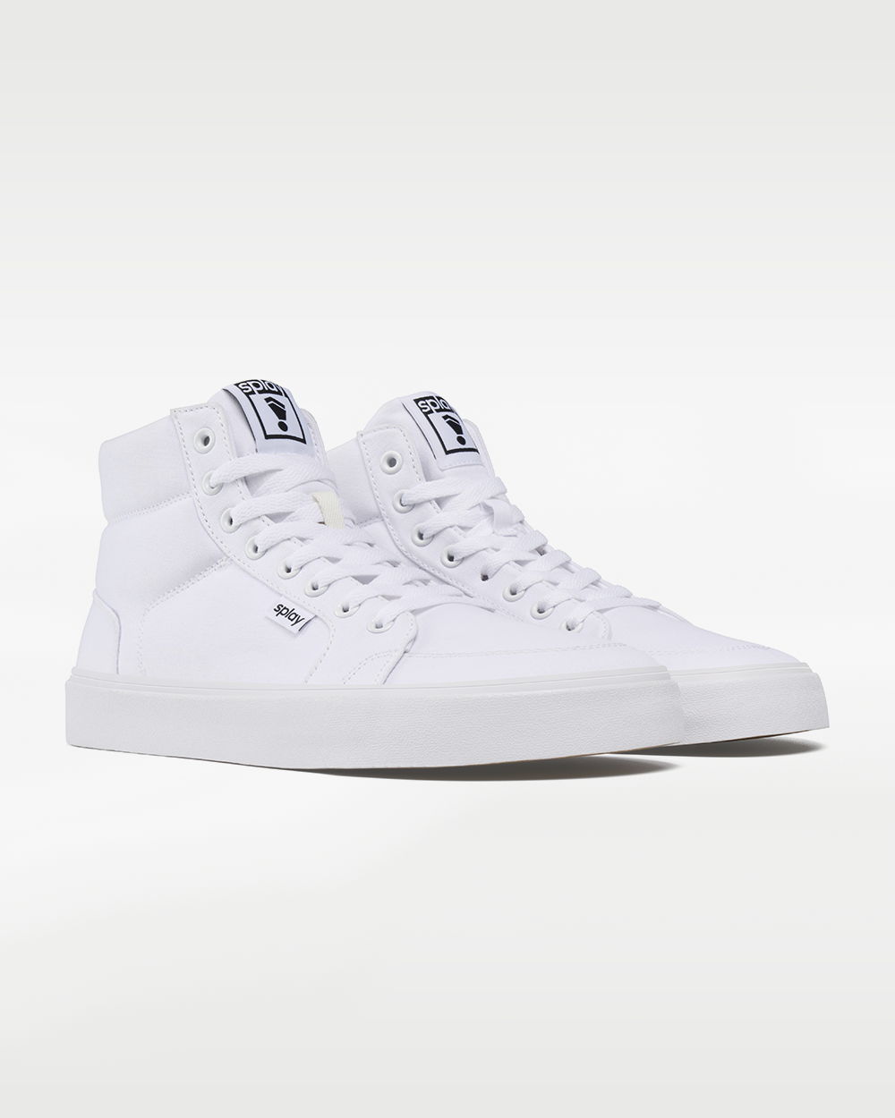 Splay REV HT Canvas Salt Lake barefoot shoes — high-top skate shoe, pair in an angled three-quarter view from the front