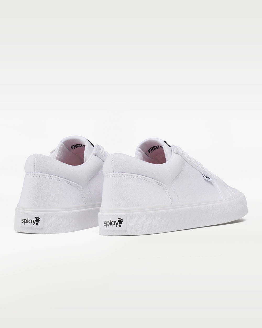 Splay REV LT Canvas Salt Lake barefoot shoes — low-top skate shoe, pair viewed from behind, heels toward the camera