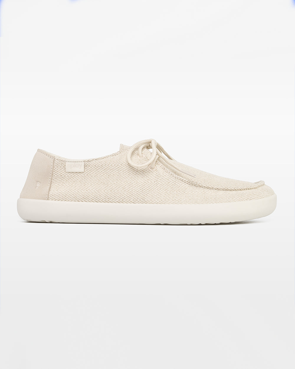Splay Weekender Sandbar hemp barefoot shoes — hemp moc-toe shoe with laces, single shoe in left-side profile