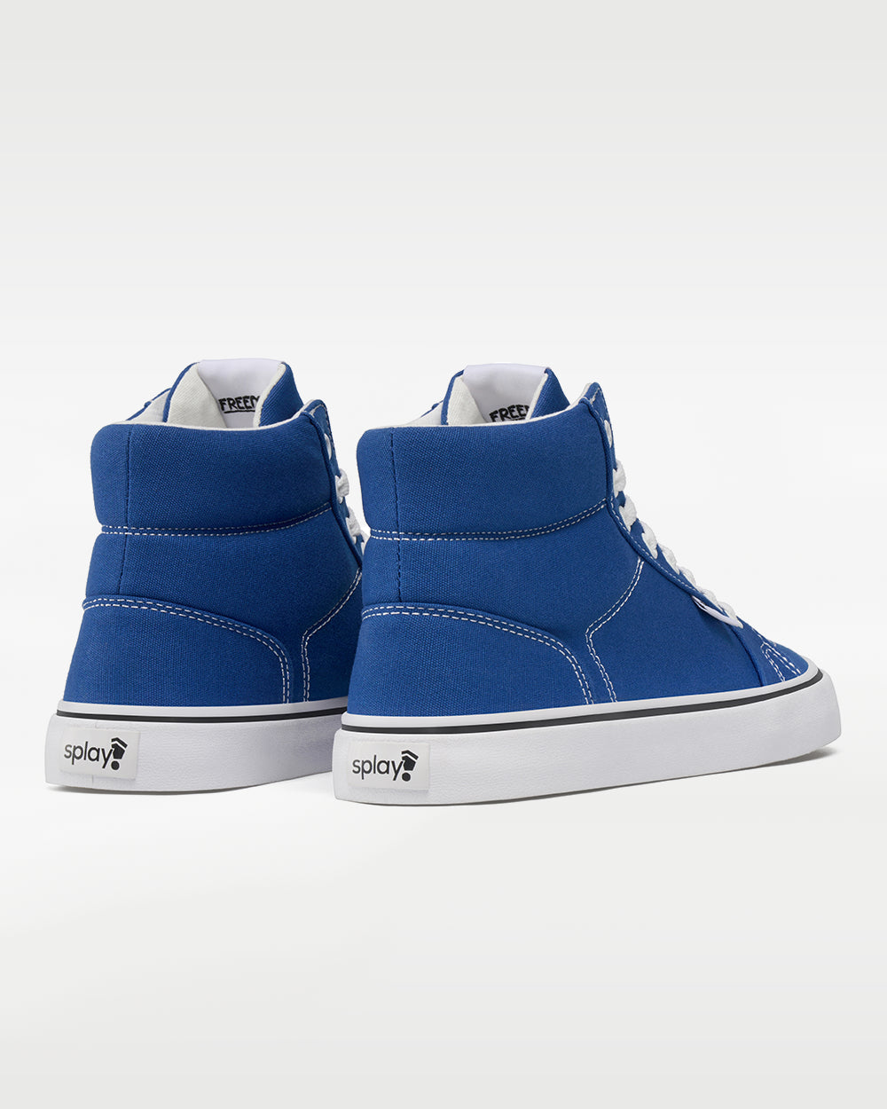 Splay REV HT Canvas San Juan barefoot shoes — high-top skate shoe, pair viewed from behind, heels toward the camera