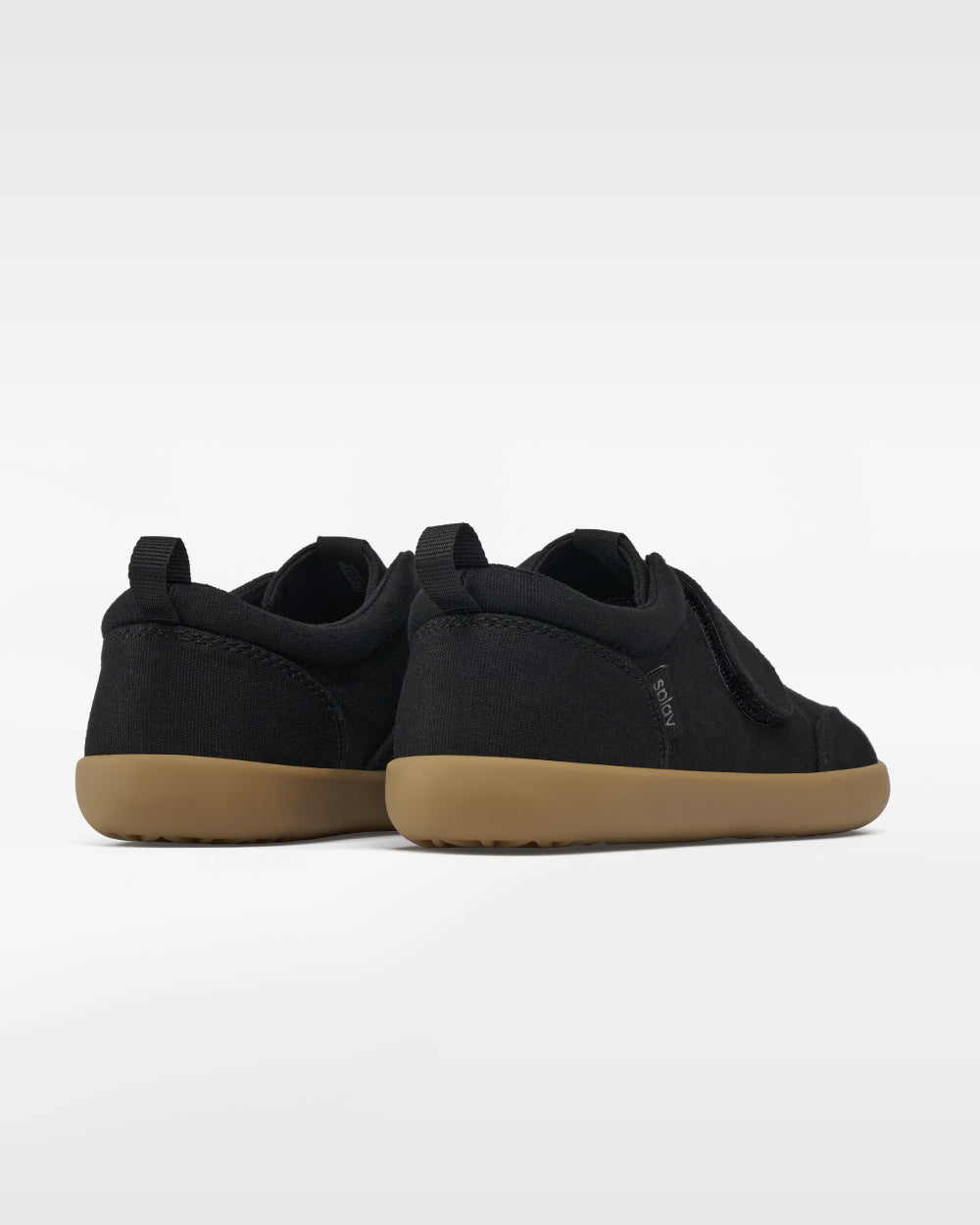 Splay Explore Kids Shale barefoot shoes — kids' low-top shoe with a hook-and-loop strap, pair viewed from behind, heels toward the camera