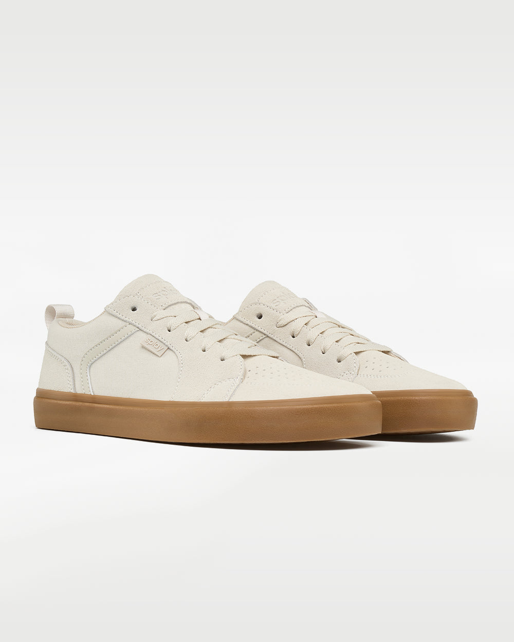 Splay REV LTS Sydney barefoot shoes — low-top suede skate shoe, pair in an angled three-quarter view from the front