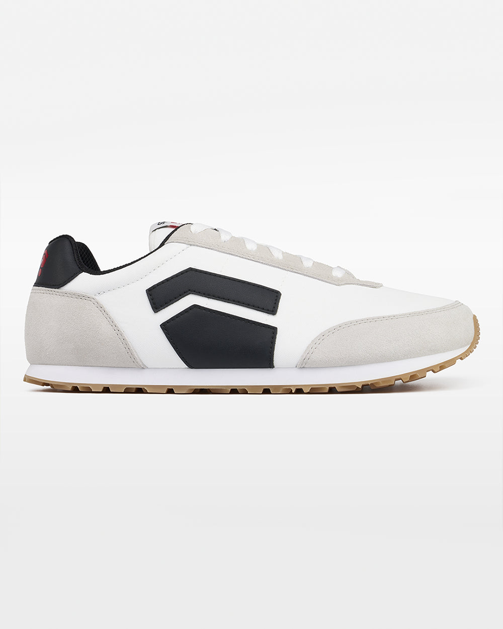 Splay Runner V1 Varsity White '26 barefoot shoes — retro nylon-and-suede running shoe, single shoe in left-side profile