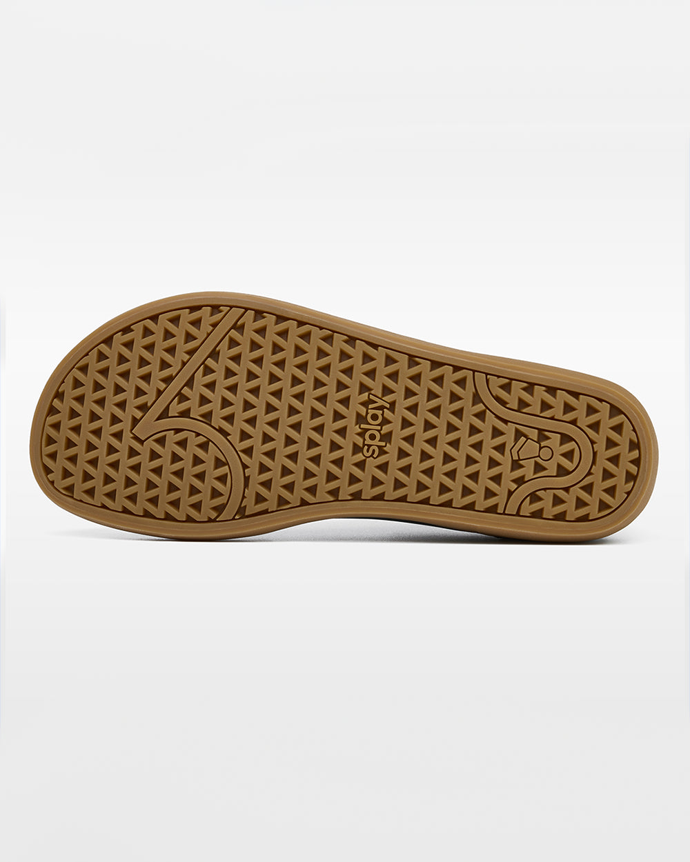 Splay 101 Whiteboard '26 barefoot shoes — low-top court sneaker with a side stripe and gum sole, outsole tread of a single shoe